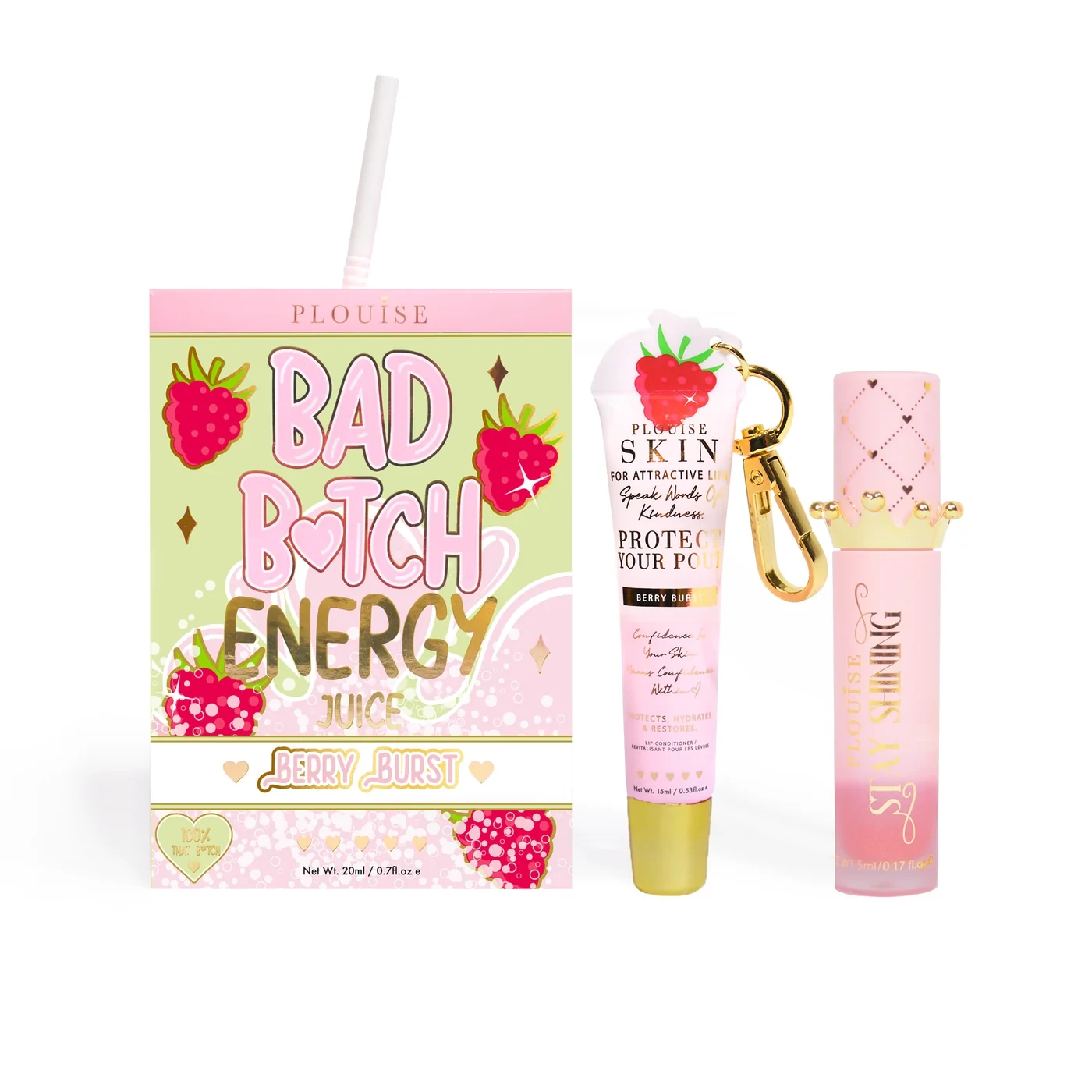 Original Berry Burst product lineup with carton, lip conditioner and lip oil